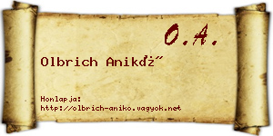 Olbrich Anikó névjegykártya